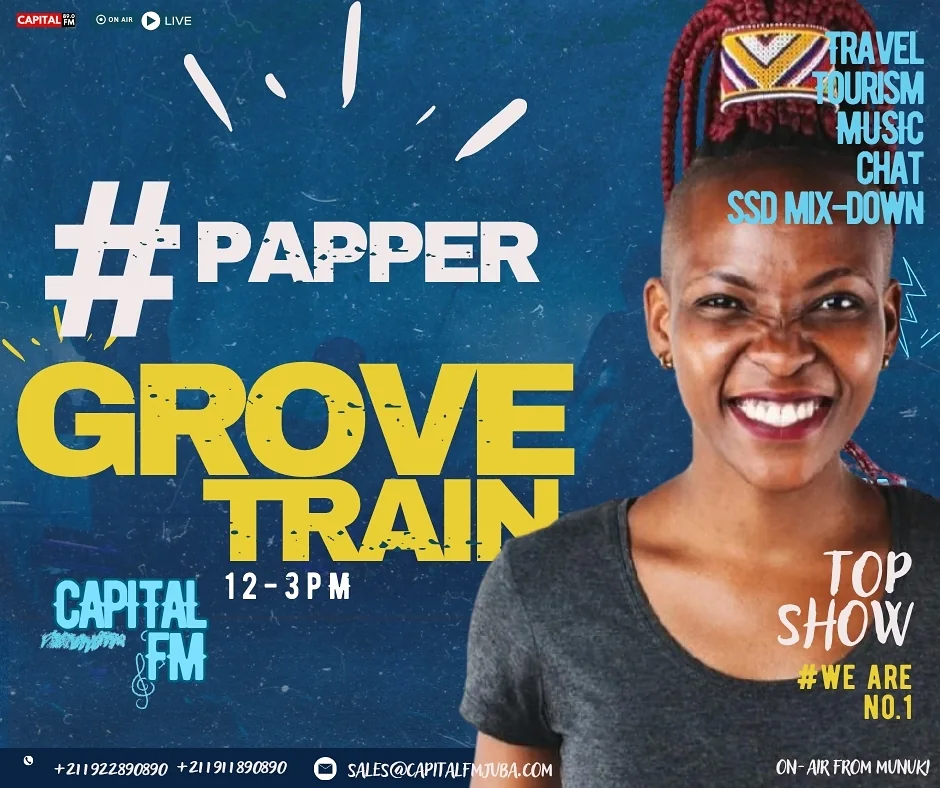 Grove Train poster, 12 to 3 PM, on air from Munuki