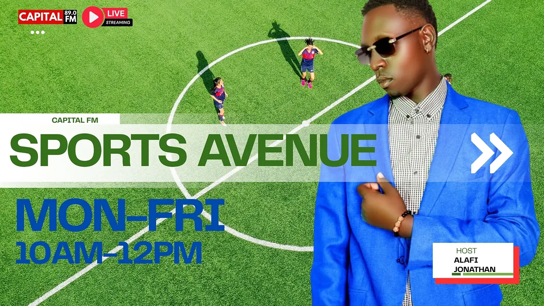 Sports Avenue poster with host Alafi Jonathan, Monday to Friday, 10 AM to 12 PM